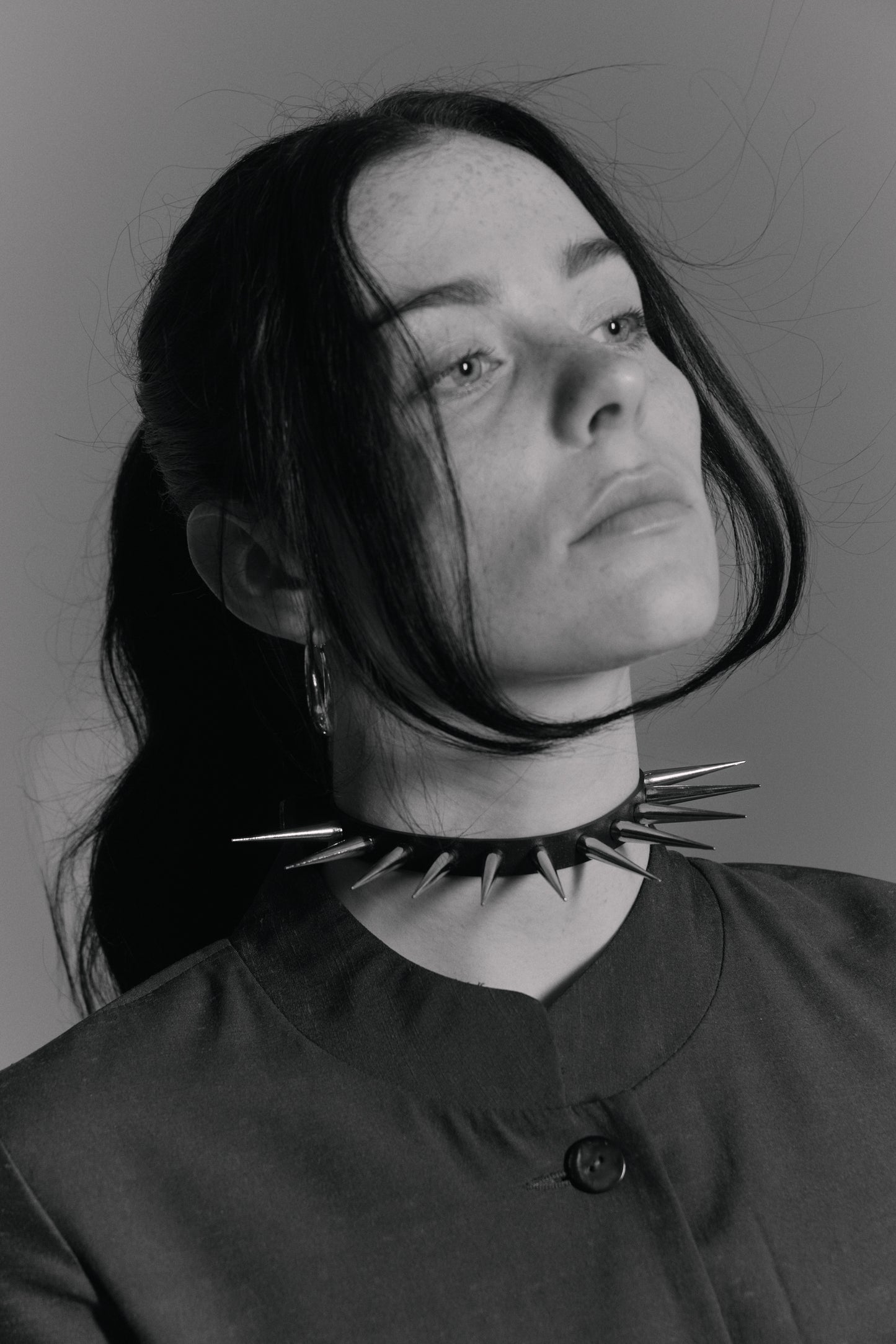    Handmade black vegan PVC spike choker with stainless steel hardware by Klets
